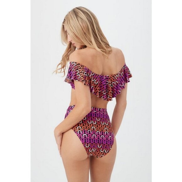 💕TRINA TURK💕 Echo Off The Shoulder Ruffle Bandeau Swim Top Chain Print 6 NWOT - Picture 6 of 12